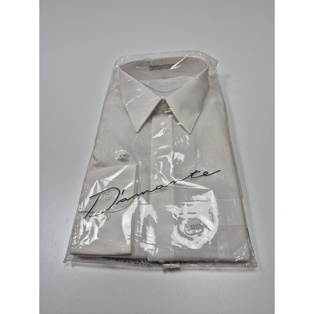 Diamante Dress Shirt Mens 17 36/37 White Big & Tall Long Sleeve Point Collar